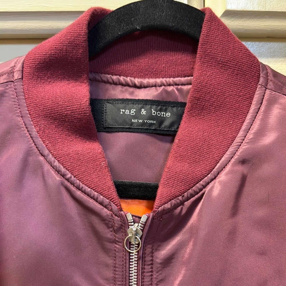 Rag & Bone Red Bomber Jacket with Ribbed Collar - Picture 2 of 9